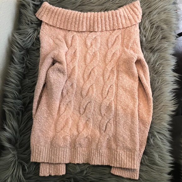 free people light pink ballet Cable Foldover sweater top size small - Picture 2 of 4